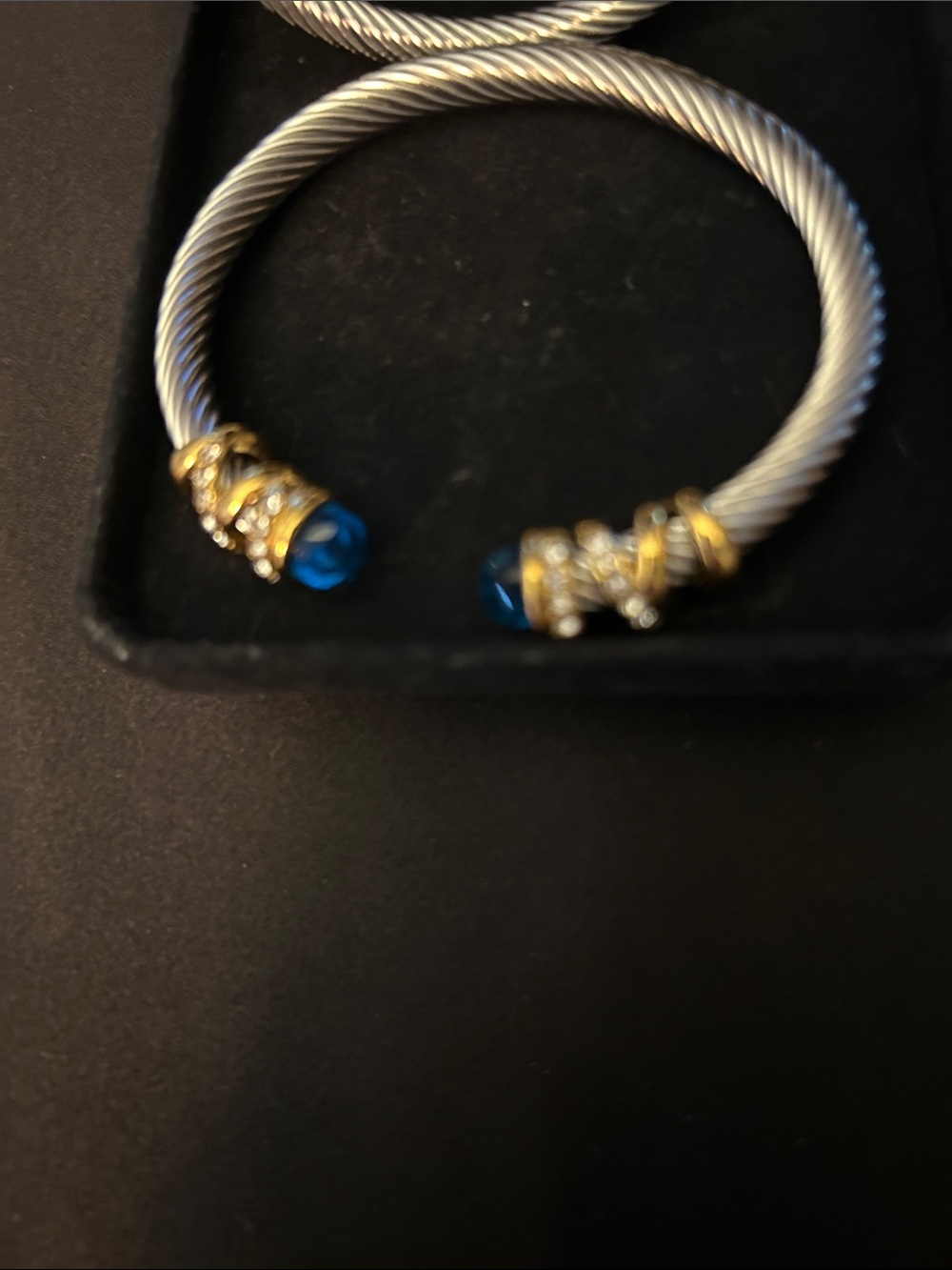 2 elegant Silver-Tone Cable Cuff Bracelets with Blue Stones,Pearls - Picture 3 of 8